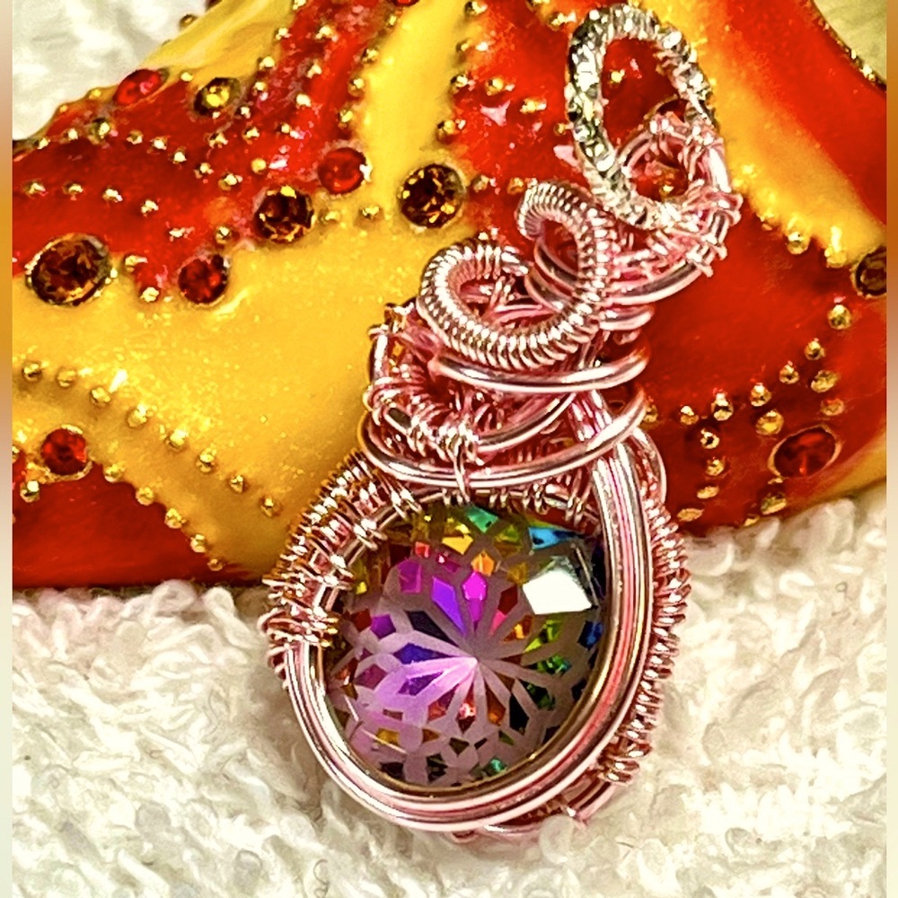 Swirls for girls-custom made bespoke pendant-with Astro/holographic crystal